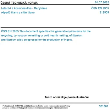 ČSN EN 2955 - Letectví a kosmonautika - Recyklace odpadů titanu a slitin titanu - Tisk