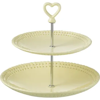 Žlutý keramický 2-patrový etažér Hella Yellow - 25*25*23 cm