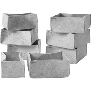 Úložný box Lifeney Sada úložných boxů 8 kusů (6x 12x27x25 cm, 2x 12x27x15 cm) z plsti pro organizaci skříně