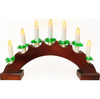 Vánoční svícen Vánoční dřevěný svícen ve tvaru oblouku na baterie – vínový, 7 svíček, teplá bílá