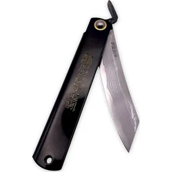 Kuchyňský nůž Japonský zavírací nůž Higonokami TOKUSEN TASOUKOU z damaškové oceli Warikomi - 120 mm, černý
