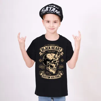 Chlapecké tričko Dětské Triko BLACK HEART DEVIL SKULL Barva: Černá, Velikost: 5-6-R