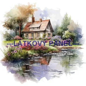 Látkový panel - Dům se zahradou - KR-44 Velikost: 35x35cm, Materiál: Úplet