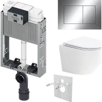 WC sada Tece Set modulu k zazdění, WC EBS Urban Vortex Rimless, sedátka a tlačítka,chrom lesk