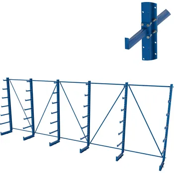 Dílenský regál Výškově nastavitelný svařovaný konzolový regál, jednostranný, stromečkový, 2500×6750×635 mm