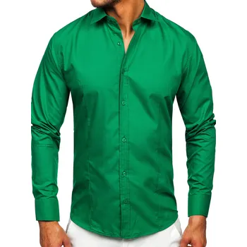 Pánská košile Tmavě zelená pánská elegantní košile s dlouhým rukávem Bolf 1703 - 2XL