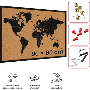 ALLboards korková nástěnka mapa světa 90 x 60 cm,TK96_MBK