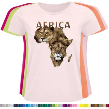 Dámské tričko damske-levne-bavlnene-tricko-digitalni-potisk-lvi-afrika Barva: Pink - růžová, velikost: S