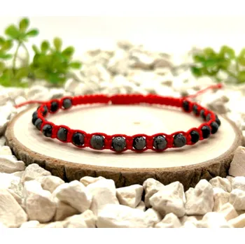 Náramek Certom Macramé náramek s obsidiánem vločkovým na červeném nylonu 0303