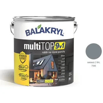 univerzální barva BALAKRYL multiTOP 9v1 matná antikorozní akrylátová barva pro různé povrchy 2.5 l RAL 7046 telešedá 2