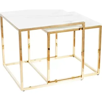 Konferenční stolek Sada konferenčních stolků GLORIA – bílý mramor/zlatá