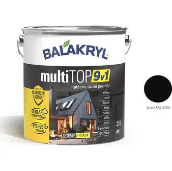univerzální barva BALAKRYL multiTOP 9v1 matná antikorozní akrylátová barva pro různé povrchy 2.5 l RAL 9005 černá