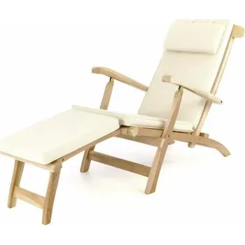 Zahradní lehátko Dřevěné lehátko / křeslo s odpojitelným nožním dílem + béžové polstrování