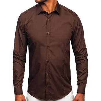 Pánská móda Hnědá pánská elegantní košile s dlouhým rukávem Bolf 1703 - 2XL