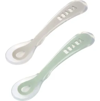 Příbor BEABA Lžička silikonová 2ks s pouzdrem Green