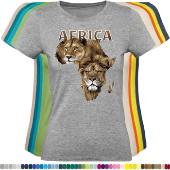 Dámské tričko damske-levne-bavlnene-tricko-digitalni-potisk-lvi-afrika Barva: Grey melange - šedá směs, velikost: XL