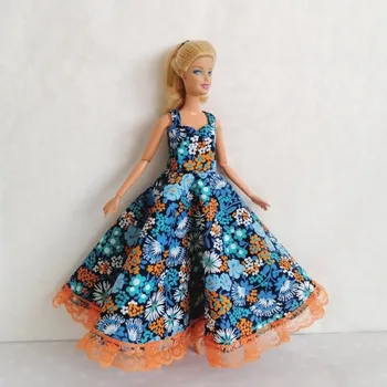 Doplněk pro panenku Oblečky pro panenku Barbie - šaty dlouhé s krajkou se vzorem Motiv: 2