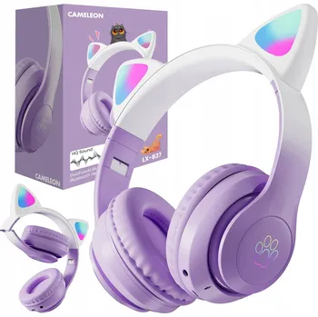 Sluchátka Bezdrátová sluchátka Cameleon přes uši fialová s kočičíma ušima