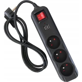 Napájecí kabel PRODLUŽOVACÍ KABEL 3M LIŠTA 2xUSB + 3x230V S VYPÍNAČEM