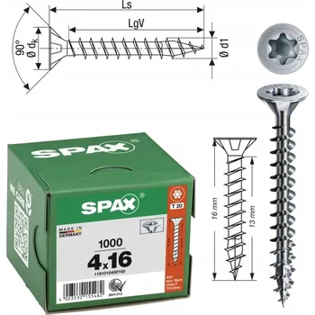 Vrut Spax Univerzální vruty do dřeva 4x16mm Wirox T20, 1000 ks