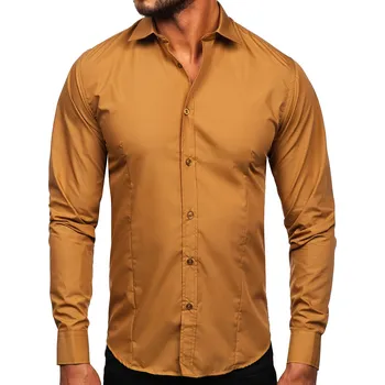 Světle hnědá pánská elegantní košile s dlouhým rukávem Bolf 1703 - 2XL