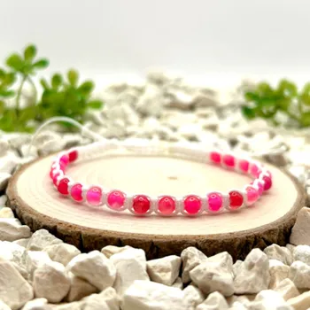 Náramek Certom Macramé náramek s růžovým achátem na bílém nylonu 0305