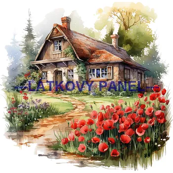 Látkový panel - Dům se zahradou - KR-51 Velikost: 15x15cm, Materiál: Kočárkovina