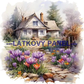 Látkový panel - Dům se zahradou - KR-45 Velikost: 30x30cm, Materiál: Bavlna