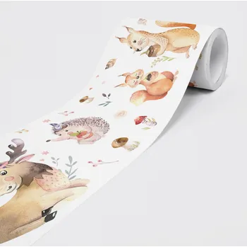 Fototapeta DIMEX | Vliesová samolepicí bordura Lesní kamarádi SBD-15-008 | 15 cm x 5 m | bílá, vícebarevná, hnědá + Vliesová samolepicí bordura na stěnu DIMEX Lesní kamarádi SBD-15-008 v rozměru 15 cm x 5 m