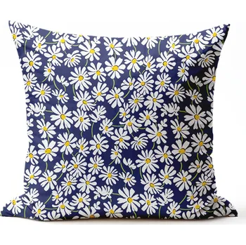 Povlak na dekorativní polštářek Bavlněný povlak na polštář - Kopretinky modré Zapínání: zip, Velikost polštáře: 40x40