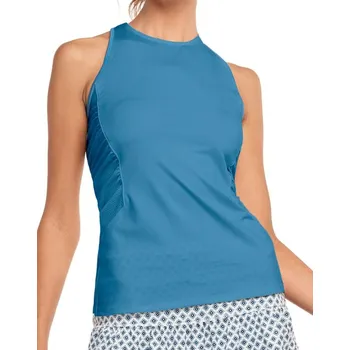 Dámský tenisový top Lucky in Love Playing In Paradise In A Ruche Tank - aegean blue Tyrkysový (S)