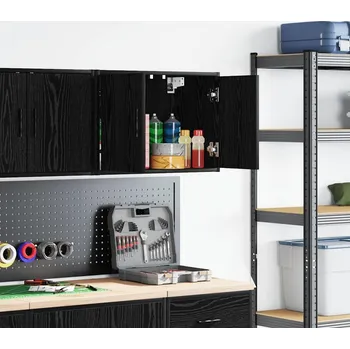 Dílenský stůl vidaXL Garážová nástěnná skříňka Dřevěné konstrukce [860659] Barva: Černá