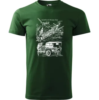 Pánské tričko Tričko - Spitfire & Willys Jeep Barva: Lahvově zelená (06), Velikost: 158 cm/12 let, Střih: Dámské