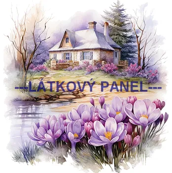 Látkový panel - Dům se zahradou - KR-46 Velikost: 30x30cm, Materiál: Úplet