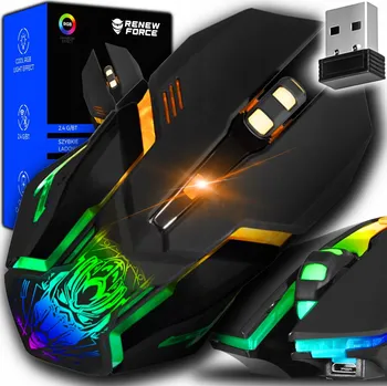 Myš Bezdrátová myš Renew Force velká výdrž baterie RGB podsvícení herní myš 3 laserové senzory
