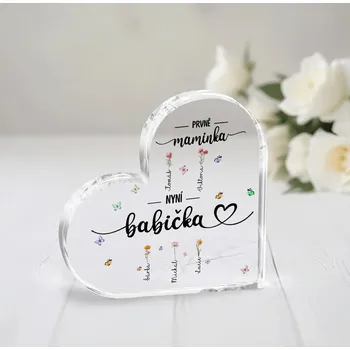 Plakát Akrylový plak - Prvně máma nyní babička - až 15 vnoučat 20 cm x 20 cm + stojanem