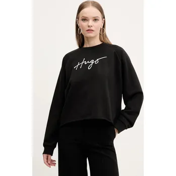 Dámská mikina Bavlněná mikina HUGO dámská, černá barva, s potiskem, 50534271 99A, vel. S