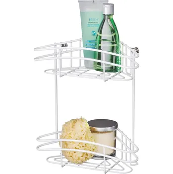 Drátěná police WENKO Rohová dvoupatrová polička BEZ VRTÁNÍ Classic Plus bílá 33x29x18 cm