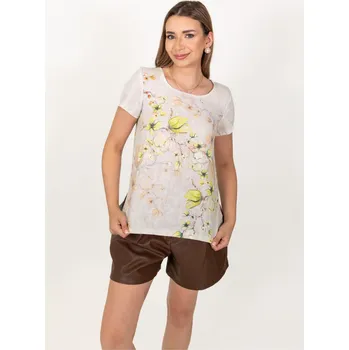 Lněná košile s krátkým rukávem a květinovým potiskem – 100 % len Velikost: EU 40