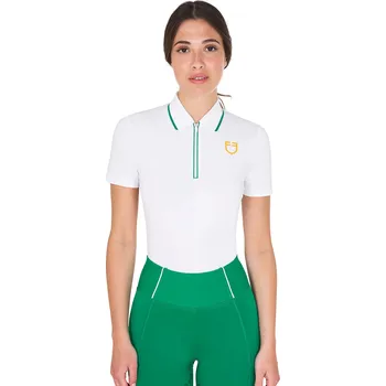 Dámské tričko EQUESTRO Triko tréninkové Tecno Stretch Equestro, s krátkým rukávem, dámské, white/ultramarine green XL