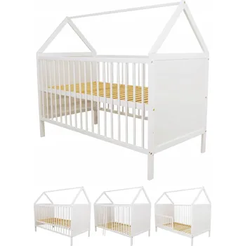 Dětská postýlka Dřevěná postýlka Senmalucha Jaś Domeček 70 x 140 cm bílá