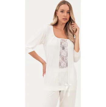 Dámské pyžamo Luisa Moretti Dámské bambusové pyžamo SERENA, Krémová, V dárkovém boxu, Bambusové vlákno 100%, 3/4 rukáv - vel. S