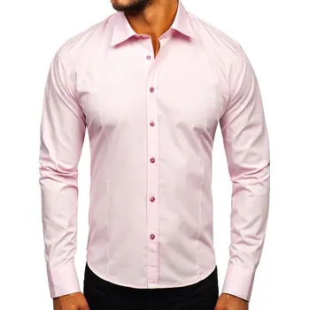 Pánská košile Růžová pánská elegantní košile s dlouhým rukávem Bolf 1703 - 2XL