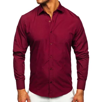 Pánská košile Bordová pánská elegantní košile s dlouhým rukávem Bolf 1703 - XL