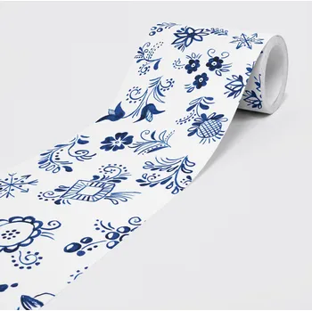 Fototapeta DIMEX | Vliesová samolepicí bordura Cibulák SBD-15-020 | 15 cm x 5 m | bílá, modrá + Vliesová samolepicí bordura na stěnu DIMEX Cibulák SBD-15-020 v rozměru 15 cm x 5 m