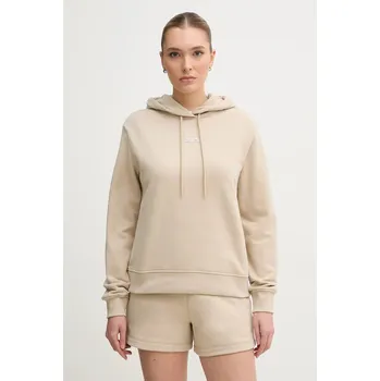 Dámská mikina Bavlněná mikina Calvin Klein Jeans dámská, béžová barva, s kapucí, s aplikací, J20J225364 80X, vel. S
