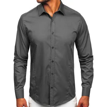 Pánská košile Světle grafitová pánská elegantní košile s dlouhým rukávem Bolf 1703 - L
