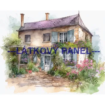 Látkový panel - Dům se zahradou - KR-55 Velikost: 35x35cm, Materiál: Teplákovina nepočesaná