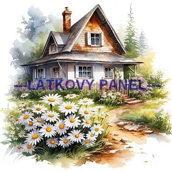 Látkový panel - Dům se zahradou - KR-47 Velikost: 20x20cm, Materiál: Bavlna