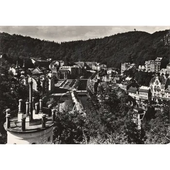 Stará Pohlednice Karlovy Vary Lázeňská čtvrt 1960 (Černobílá fotopohlednice)